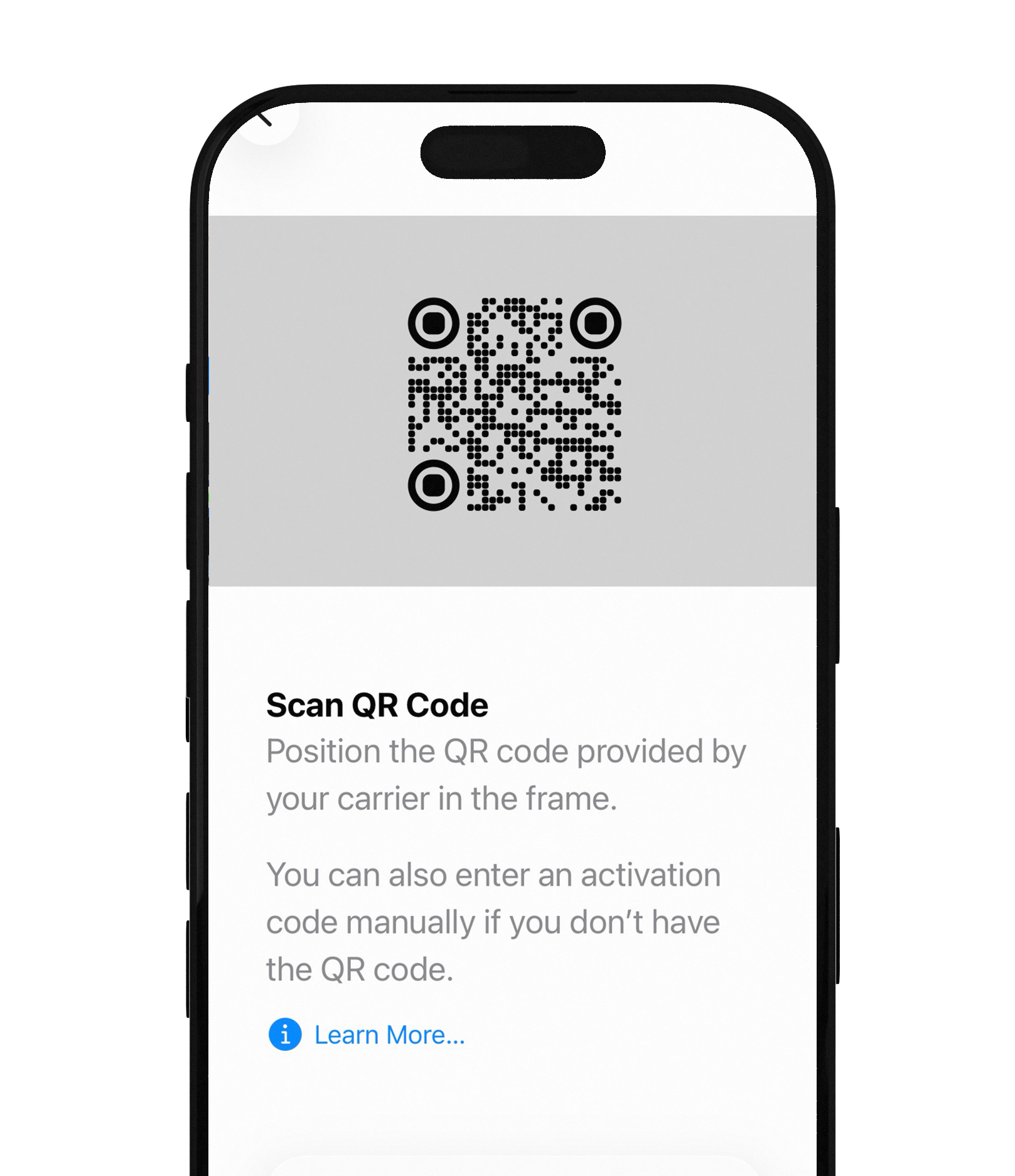 iPhone QR scanner scanning a carrier QR code
